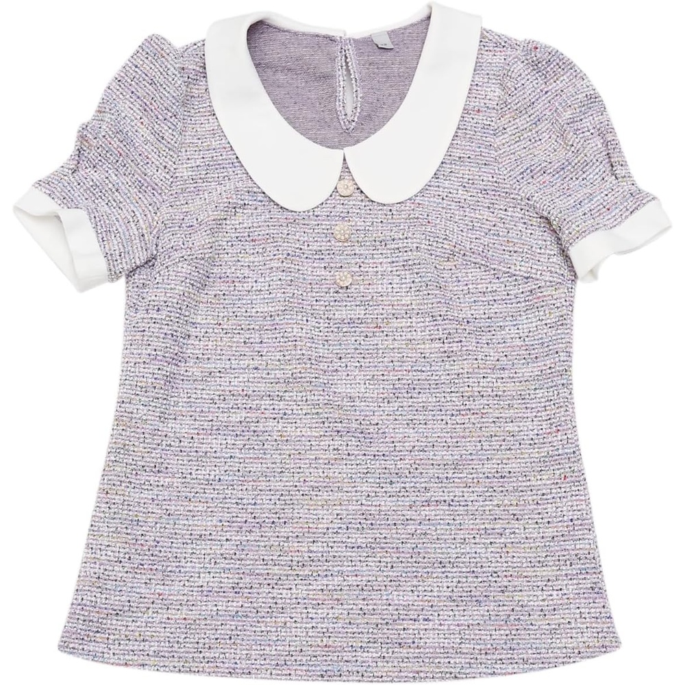 image:imageAllegra K Halloween Peter Pan Collar Blouse for Womens Button Decor Vintage Tweed Top ShirtLavender Purple