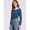 image:imageAllegra K Womens Striped Cute Shirts Peter Pan Collar Casual Trendy Fitted Long Sleeve TopBluegray