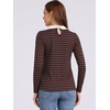 image:imageAllegra K Womens Striped Cute Shirts Peter Pan Collar Casual Trendy Fitted Long Sleeve TopDark Brown
