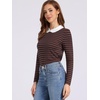 image:imageAllegra K Womens Striped Cute Shirts Peter Pan Collar Casual Trendy Fitted Long Sleeve TopDark Brown