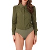 image:imageAllegra K Work Body Suits for Women Office Button Down Shirt Collared Long Sleeves Bodysuit TopArmy Green