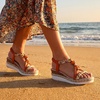 image:imageAllegra K Womens Plaid Beaded Platform Elastic Band SandalsOrange