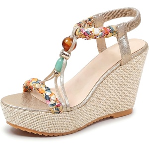 image:imageAllegra K Womens Beaded Tstrap Platform Elastic Peeptoe SandalsGold