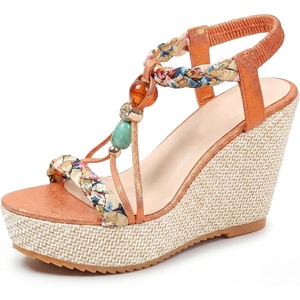 image:imageAllegra K Womens Beaded Tstrap Platform Elastic Peeptoe SandalsOrange