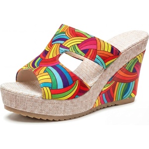 image:imageAllegra K Womens Colorful Printed Hollowout Platform PeepToe Slip SandalsRainbow