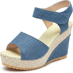 image:imageAllegra K Womens Denim Platform Hook Loop Peeptoe SandalsBlue