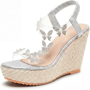 image:imageAllegra K Womens Plaid Rhinestone Butterfly Transparent Band Platform SandalsSilver