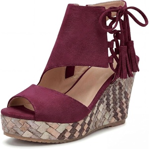 image:imageAllegra K Womens Plaid Side Zipper LaceUp Peeptoe Platform SandalsBurgundy