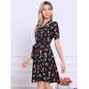 image:imageAllegra K Womens Vintage Peter Pan Collar High Waist Flowy Midi Puff Sleeve Floral DressBlack Rose