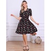 image:imageAllegra K Womens Vintage Peter Pan Collar High Waist Flowy Midi Puff Sleeve Floral DressBlack Rose
