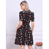 image:imageAllegra K Womens Vintage Peter Pan Collar High Waist Flowy Midi Puff Sleeve Floral DressBlack Rose