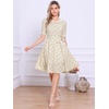 image:imageAllegra K Womens Vintage Peter Pan Collar High Waist Flowy Midi Puff Sleeve Floral DressLight Beige