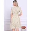 image:imageAllegra K Womens Vintage Peter Pan Collar High Waist Flowy Midi Puff Sleeve Floral DressLight Beige