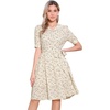 image:imageAllegra K Womens Vintage Peter Pan Collar High Waist Flowy Midi Puff Sleeve Floral DressLight Beige
