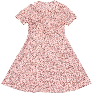 image:imageAllegra K Womens Peter Pan Collar Tie Neck Short Sleeves ALine Elegant Belted Vintage Floral DressLight Pink