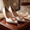image:imageAllegra K 2 PCS Womens Square Rhinestones Shoe Clips Pearls Removable Buckles Shoe Decorations for GiftsRed
