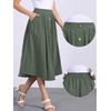 image:imageAllegra K Cotton Midi Skirt for Womens Summer Casual Button Decor Elastic Waist ALine Skirts with PocketArmy Green