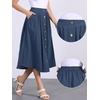 image:imageAllegra K Cotton Midi Skirt for Womens Summer Casual Button Decor Elastic Waist ALine Skirts with PocketDark Blue