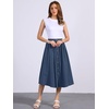 image:imageAllegra K Cotton Midi Skirt for Womens Summer Casual Button Decor Elastic Waist ALine Skirts with PocketDark Blue