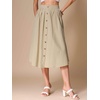 image:imageAllegra K Cotton Midi Skirt for Womens Summer Casual Button Decor Elastic Waist ALine Skirts with PocketKhaki