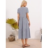 image:imageAllegra K Gingham Dress for Women Casual Short Sleeve V Neck Tie Front Swing Flowy Tiered Midi DressesBlack Blue