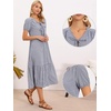 image:imageAllegra K Gingham Dress for Women Casual Short Sleeve V Neck Tie Front Swing Flowy Tiered Midi DressesBlack Blue