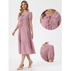 image:imageAllegra K Gingham Dress for Women Casual Short Sleeve V Neck Tie Front Swing Flowy Tiered Midi DressesDark Red
