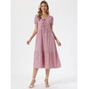 image:imageAllegra K Gingham Dress for Women Casual Short Sleeve V Neck Tie Front Swing Flowy Tiered Midi DressesDark Red
