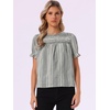 image:imageAllegra K Gingham Tops for Womens Peasant Plaid Smocked Ruffle Puff Sleeve BlousesBlack