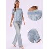 image:imageAllegra K Gingham Tops for Womens Peasant Plaid Smocked Ruffle Puff Sleeve BlousesLight Blue