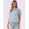image:imageAllegra K Gingham Tops for Womens Peasant Plaid Smocked Ruffle Puff Sleeve BlousesLight Blue