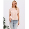 image:imageAllegra K Gingham Tops for Womens Peasant Plaid Smocked Ruffle Puff Sleeve BlousesPink