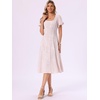image:imageAllegra K Puff Sleeve Dress for Womens Square Neck Summer Smocked Floral A Line Wedding Midi DressesPink