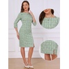 image:imageAllegra K Tweed Dress for Womens Boat Neck 34 Sleeve Elegant Work Pencil Sheath DressGreen