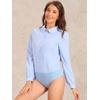 image:imageAllegra K Womens Bodysuit Button Up Peter Pan Collar Shirt Long Sleeve Business Work Tops Body SuitLight Blue