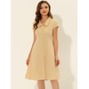 image:imageAllegra K Womens Cap Sleeve Cotton Shirtdress Work Collar Midi Button Down DressKhaki