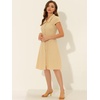 image:imageAllegra K Womens Cap Sleeve Cotton Shirtdress Work Collar Midi Button Down DressKhaki