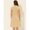 image:imageAllegra K Womens Cap Sleeve Cotton Shirtdress Work Collar Midi Button Down DressKhaki
