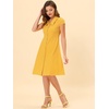 image:imageAllegra K Womens Cap Sleeve Cotton Shirtdress Work Collar Midi Button Down DressYellow