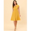 image:imageAllegra K Womens Cap Sleeve Cotton Shirtdress Work Collar Midi Button Down DressYellow