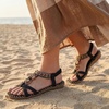 image:imageAllegra K Womens Rhinestone Knot Flat Bohemian Ankle Elastic SandalsBlack2