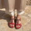image:imageAllegra K Womens Rhinestone Knot Flat Bohemian Ankle Elastic SandalsBurgundy