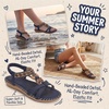 image:imageAllegra K Womens Rhinestone Knot Flat Bohemian Ankle Elastic SandalsNavy Blue