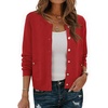 image:imageAllegra K Cardigan Sweaters for Women Collarless Button Up Dressy Chunky Knit CardigansRed