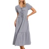image:imageAllegra K Gingham Dress for Women Casual Short Sleeve V Neck Tie Front Swing Flowy Tiered Midi DressesBlack Blue