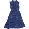 image:imageAllegra K Polka Dots Midi Dress for Womens Peasant Tie Neck Ruffle Sleeve DressesNavy Blue