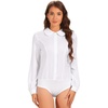 image:imageAllegra K Womens Bodysuit Button Up Peter Pan Collar Shirt Long Sleeve Business Work Tops Body SuitWhite