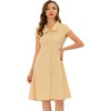 image:imageAllegra K Womens Cap Sleeve Cotton Shirtdress Work Collar Midi Button Down DressKhaki