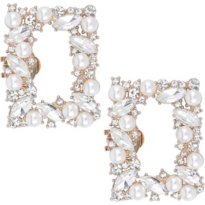 image:imageAllegra K 2 PCS Womens Square Rhinestones Shoe Clips Pearls Removable Buckles Shoe Decorations for GiftsGoldPearl