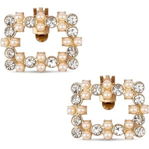 image:imageAllegra K 2 PCS Womens Square Rhinestones Shoe Clips Pearls Removable Buckles Shoe Decorations for GiftsGoldRhinestone